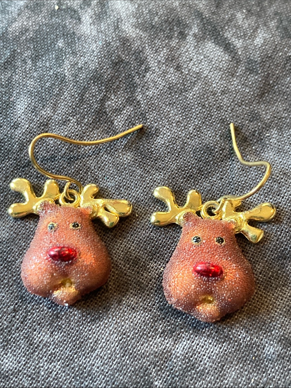 Gold-Tone Red-Nosed Reindeer Earrings - Festive Holiday Accessory